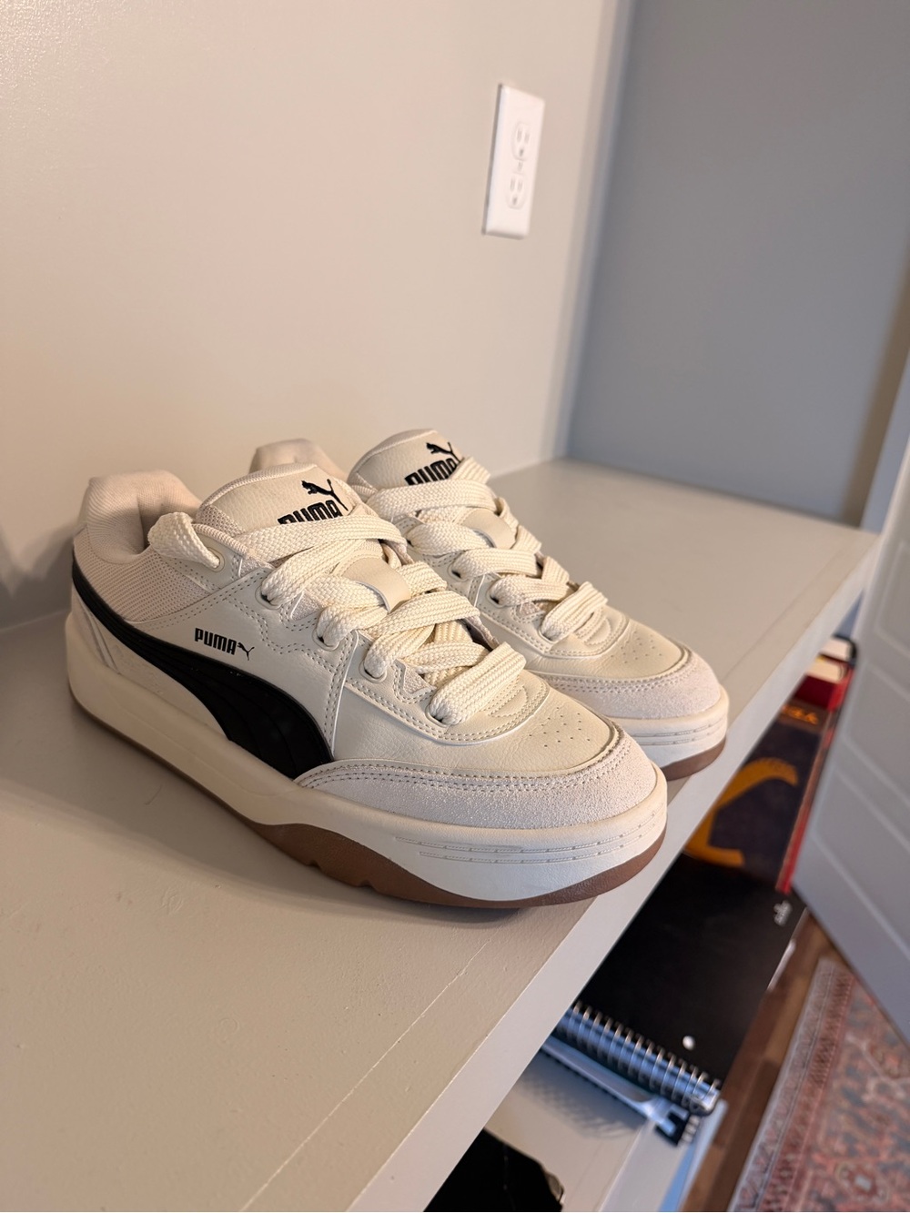 Puma Cream and Black Retro Skateboard Sneakers